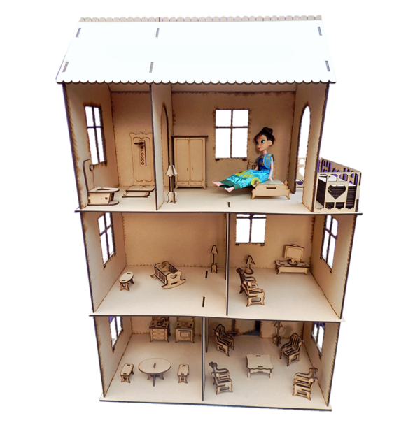 Casa de muñecas mediana, con muebles, 78 cm de alto